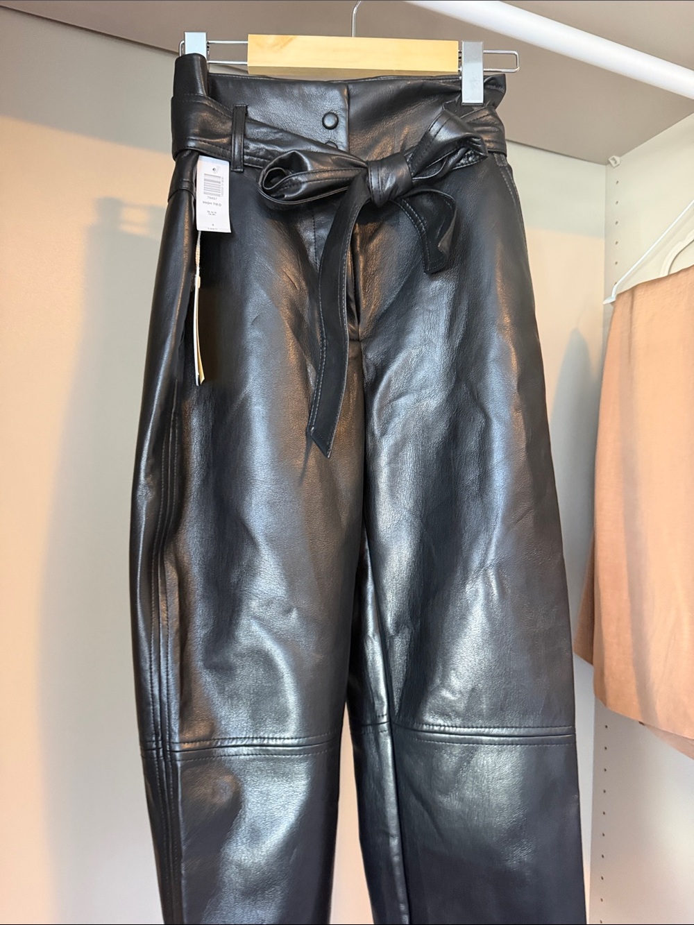 Aritzia Black Faux Leather High-Waist Belted Men’s Pants
